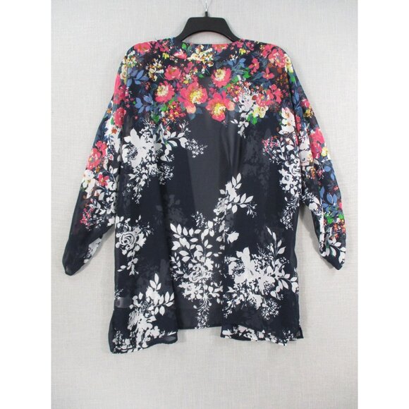 Roz Ali Floral Watercolor Kimono Cardigan Open Front Lightweight Layering 2X - Picture 10 of 11